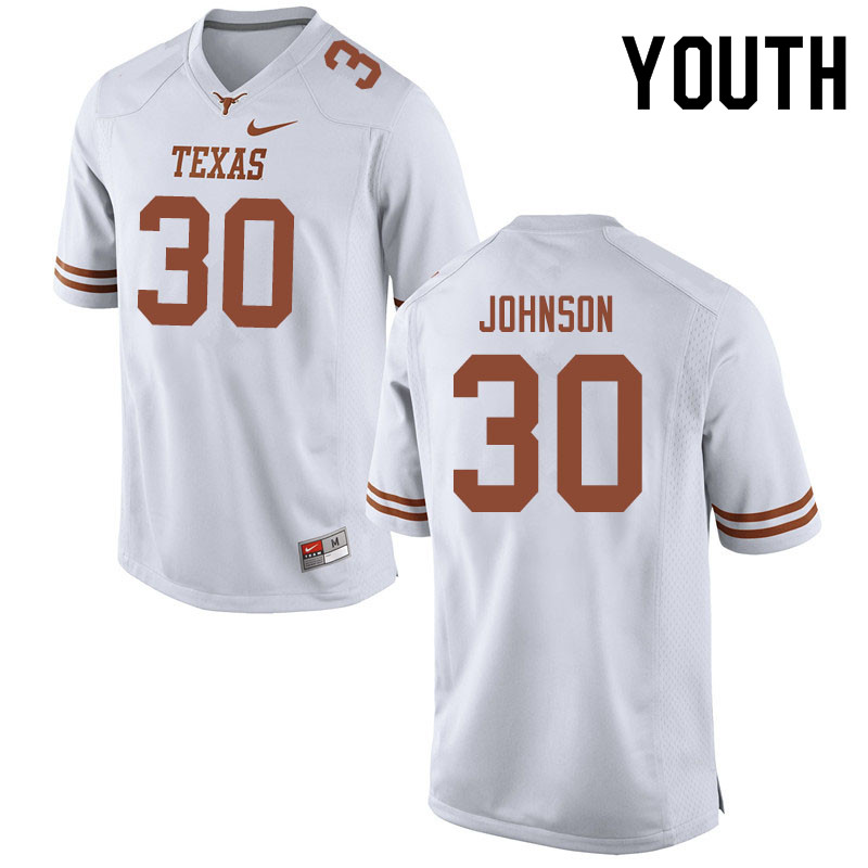 Youth #30 Caleb Johnson Texas Longhorns College Football Jerseys Sale-White